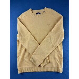 Gant Sweater Men's L Yellow Jumper‎ 100% Wool Fisherman Crewneck Pullover Logo
